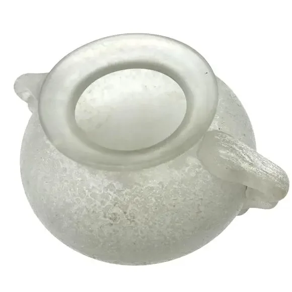 Murano Corroso Scavo Iridescent Frosted Vase Ribbon Handles 1960s Art Glass - Picture 10 of 11